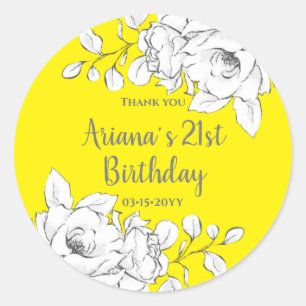 Chick Modern Yellow White Floral Danke Classic Runder Aufkleber