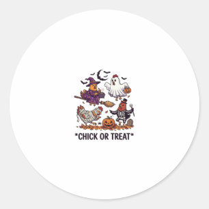 Chick Or Treat Haloween Hühner Hexe Geist Kürbis Runder Aufkleber