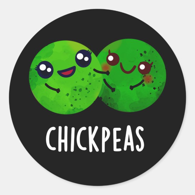 Chick Peas Funny Girl Pea Pun Dark BG Runder Aufkleber (Vorderseite)