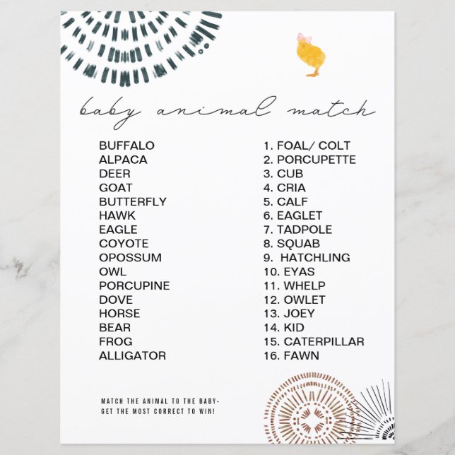 Chick Pink Bow Baby Shower Animal Match Spiel (Vorderseite)