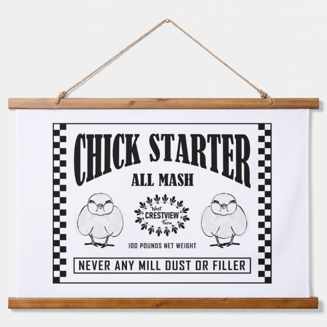 CHICK STARTER Holz Topped Wall Tapestory Wandteppich Mit Holzrahmen (Vorne)