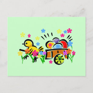 Chick With Easter Egg Cart Tshirts and Ohrts Feiertagspostkarte