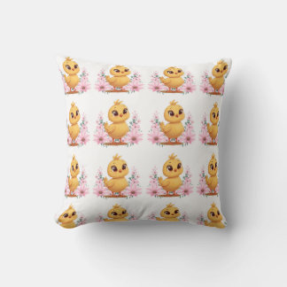Chick with Flowers Throw Pillow Kissen