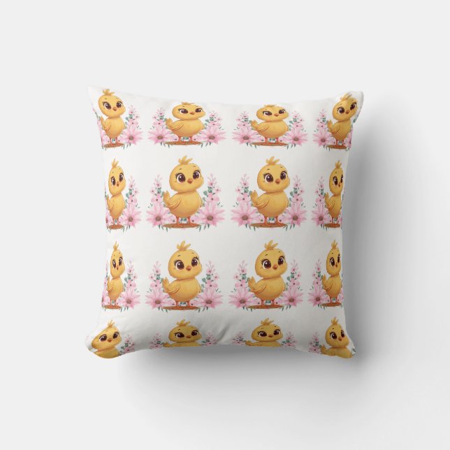 Chick with Flowers Throw Pillow Kissen (Vorderseite)