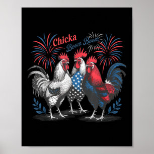 Chicka Boom Boom Lustiger Patriotischer Hahn 4. Ju Poster
