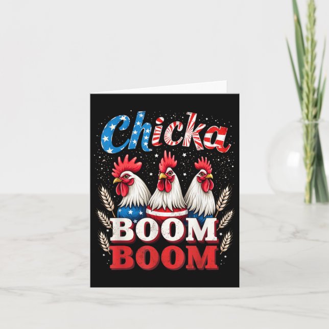 Chicka Boom Funny Patriotic Chicken 4. Ju Karte (Vorderseite)