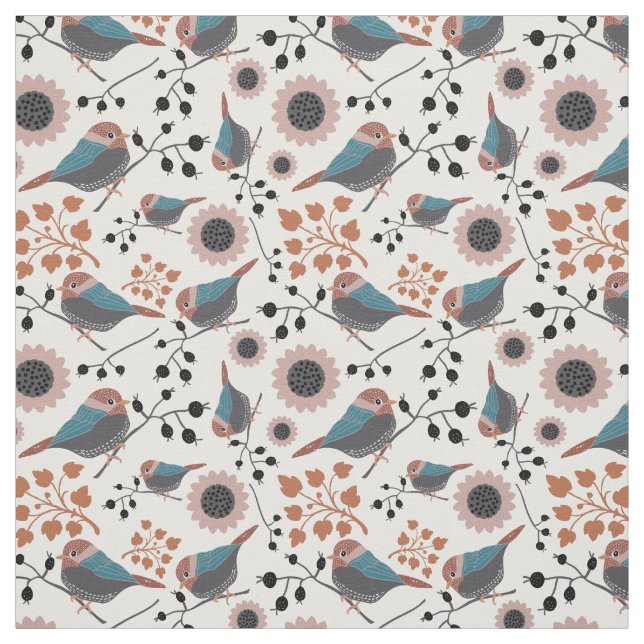 Chickadebird und Berry Muster Blumendesign Stoff (Muster)
