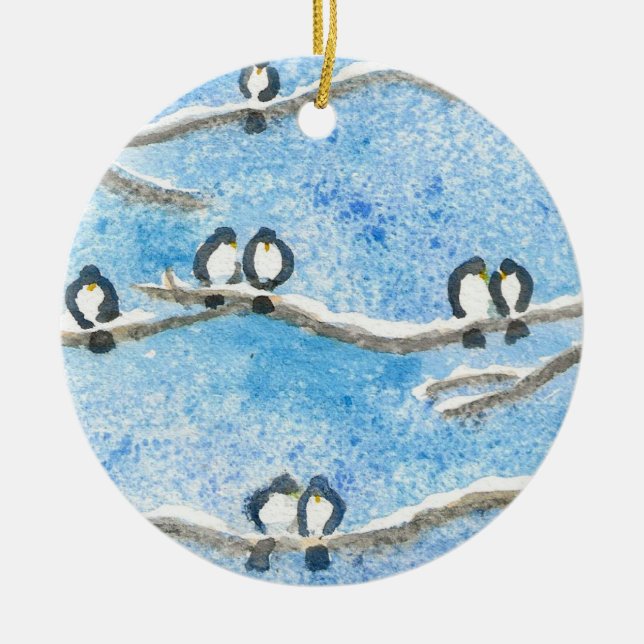 Chickadee auf Baumzweigen im Winter-Schneeschuhgif Keramik Ornament (Vorne)