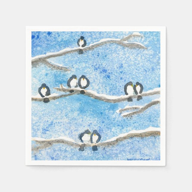 Chickadee auf Baumzweigen im Winter-Schneeschuhgif Serviette (Vorderseite)