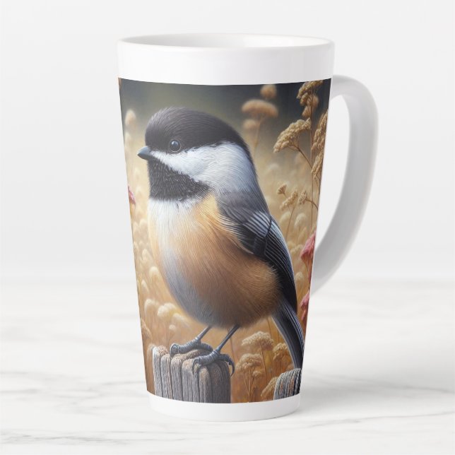 Chickadee auf dem Zaun Milchtasse (Rechte Ecke)