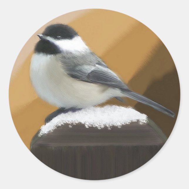 Chickadee auf einem Postaufkleber Runder Aufkleber (Vorderseite)