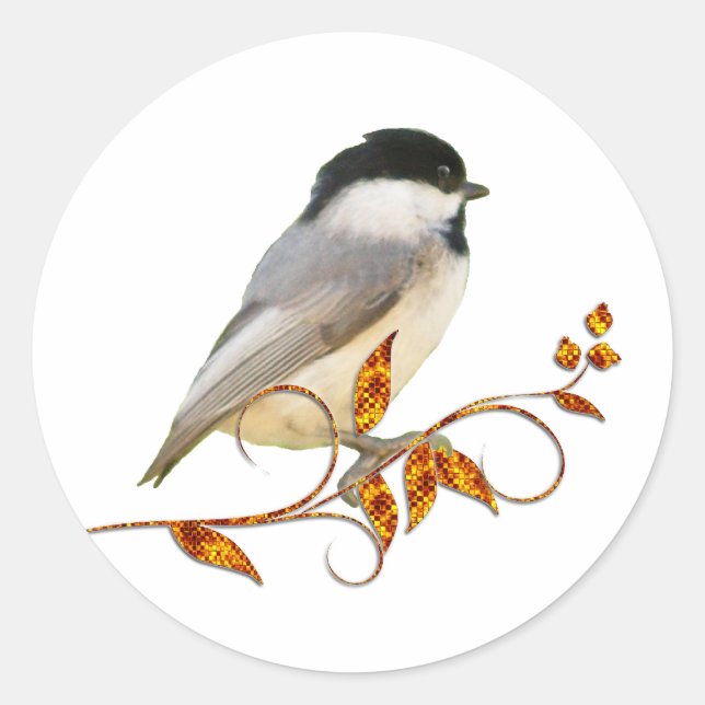 Chickadee auf Jeweled Blätter Runder Aufkleber (Vorderseite)