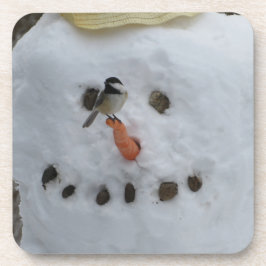 Chickadee auf Snowman Carrot Nose Getränkeuntersetzer