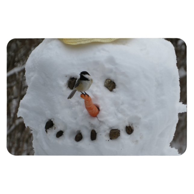 Chickadee auf Snowman Carrot Nose Magnet (Horizontal)