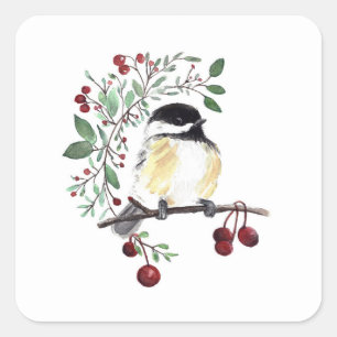 Chickadee Bird Art Quadratischer Aufkleber