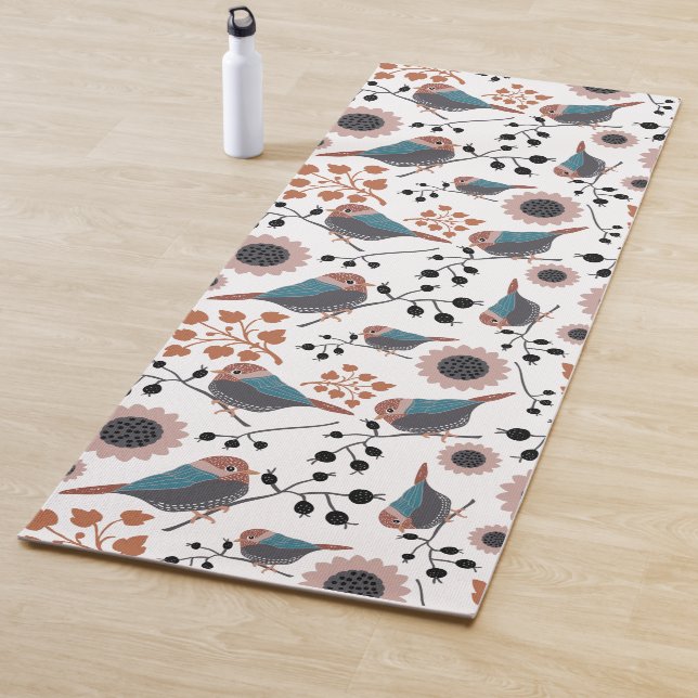 Chickadee Bird Berries Blume Mauve Gray Black Yogamatte (Beispiel)