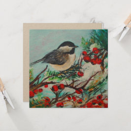 Chickadee Bird Berries Kunst-Card Karte