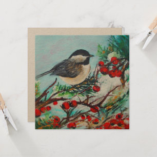 Chickadee Bird Berries Kunst-Card Karte