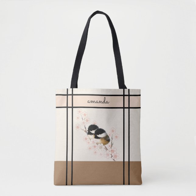 Chickadee Bird Cherry Blossom Tote Bag (Vorderseite)