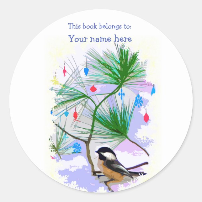 Chickadee Bird im Buchzeichen Tree Runder Aufkleber (Vorderseite)