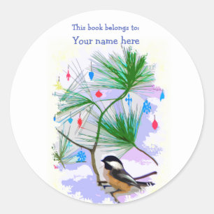 Chickadee Bird im Buchzeichen Tree Runder Aufkleber