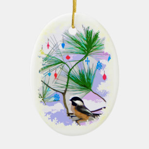 Chickadee Bird im Weihnachtsbaum Keramikornament