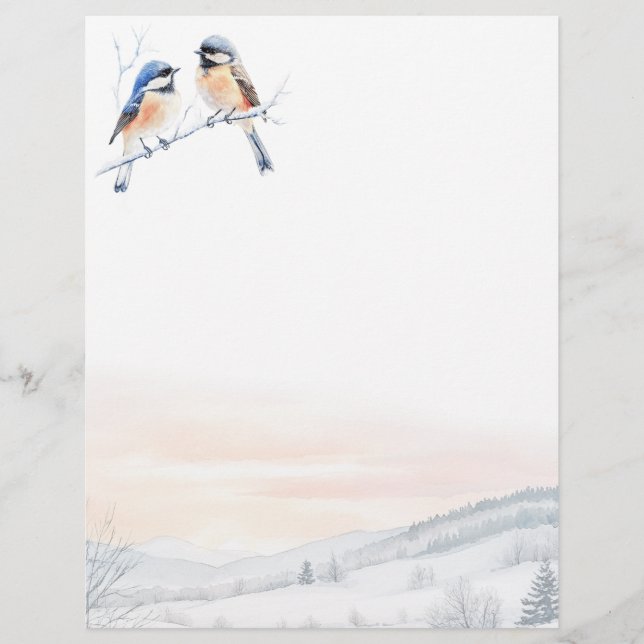 Chickadee Bird im Winter Weihnachten Briefbogen (Vorderseite)