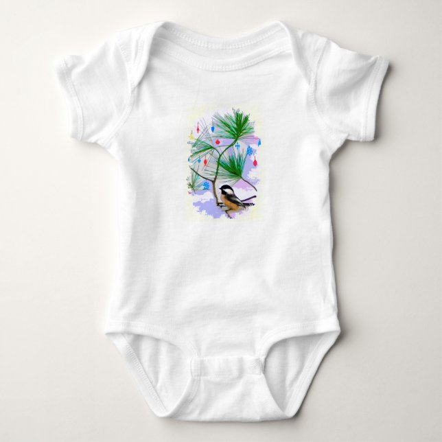 Chickadee Bird in Tree Baby Jersey Bodysuit Strampler (Vorderseite)