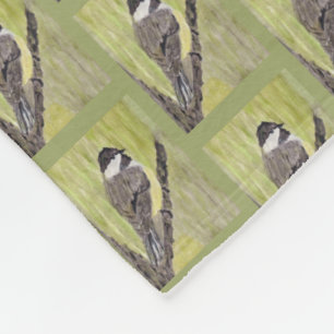 Chickadee Bird mit schwarzer Kappe - Acrylmalerei. Fleecedecke