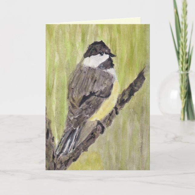 Chickadee Bird mit schwarzer Kappe - Acrylmalerei. Karte (Vorderseite)