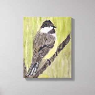 Chickadee Bird mit schwarzer Kappe - Acrylmalerei. Leinwanddruck