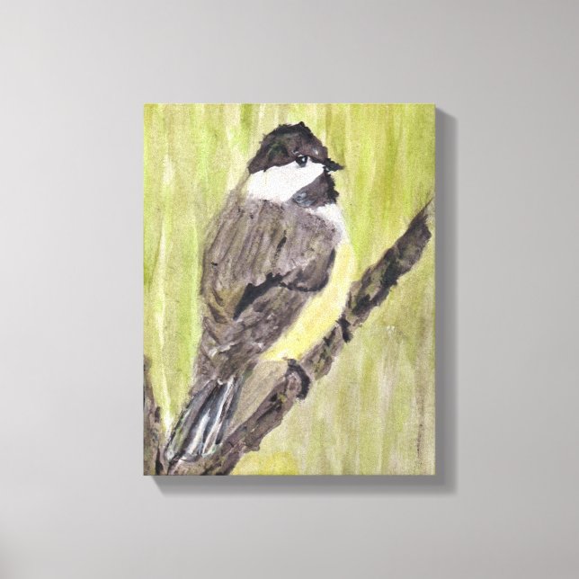 Chickadee Bird mit schwarzer Kappe - Acrylmalerei. Leinwanddruck (Vorderseite)