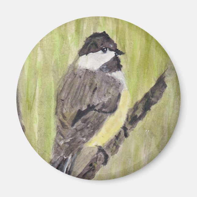 Chickadee Bird mit schwarzer Kappe - Acrylmalerei. Magnet (Vorne)