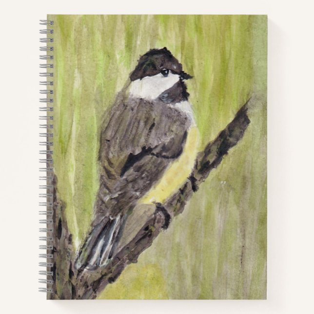 Chickadee Bird mit schwarzer Kappe - Acrylmalerei. Notizbuch (Vorderseite)