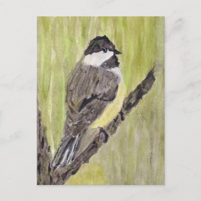 Chickadee Bird mit schwarzer Kappe - Acrylmalerei. Postkarte (Vorderseite)