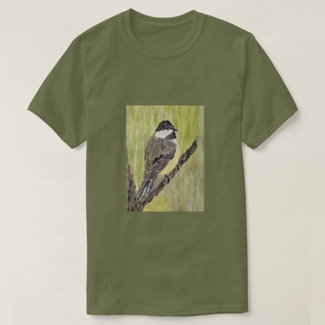 Chickadee Bird mit schwarzer Kappe - Acrylmalerei. T-Shirt (Design vorne)
