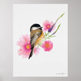 Chickadee Bird Pink Blume Poster
