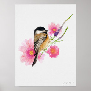 Chickadee Bird Pink Blume Poster