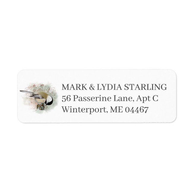 Chickadee Bird Rücksendeadresse Wasserfarbener Pin (Vorne)