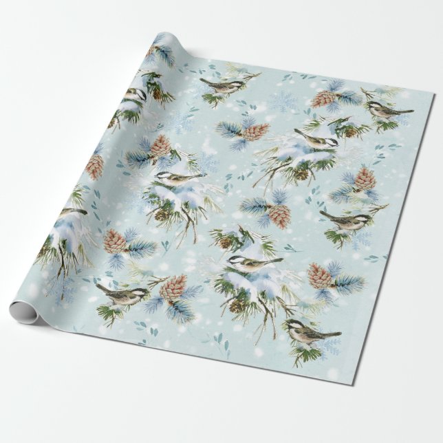 Chickadee Bird Snow Pineca Geschenkpapier (Ungerollt)