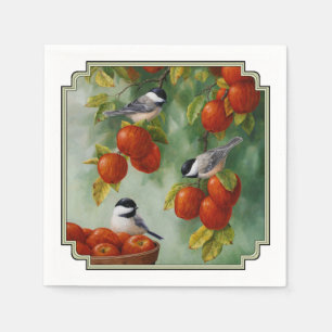 Chickadee Birds Apple Harvest Serviette