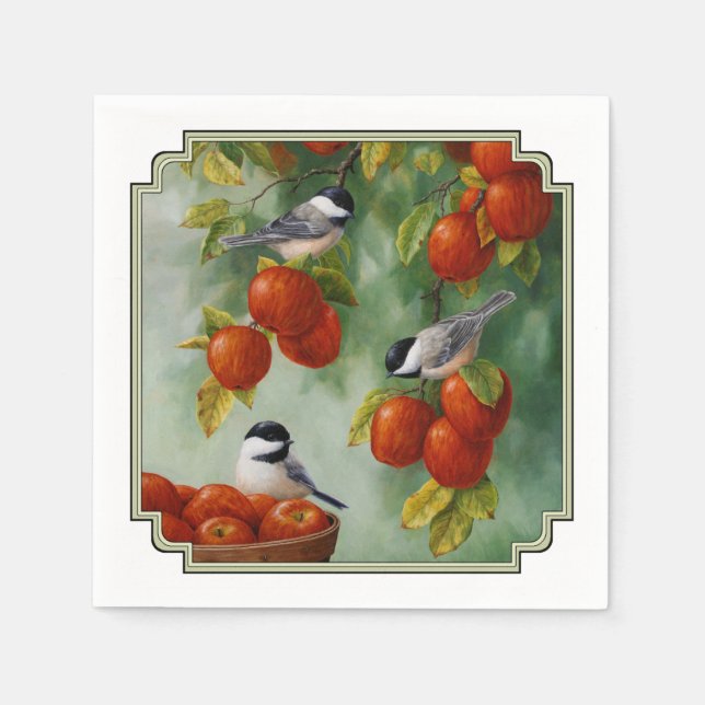 Chickadee Birds Apple Harvest Serviette (Vorderseite)