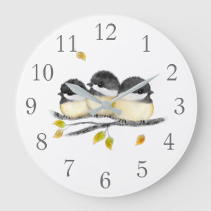 Chickadee Birds Wall Clock Große Wanduhr