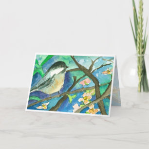 Chickadee Birds Watercolor Painting Happy Birthday Karte