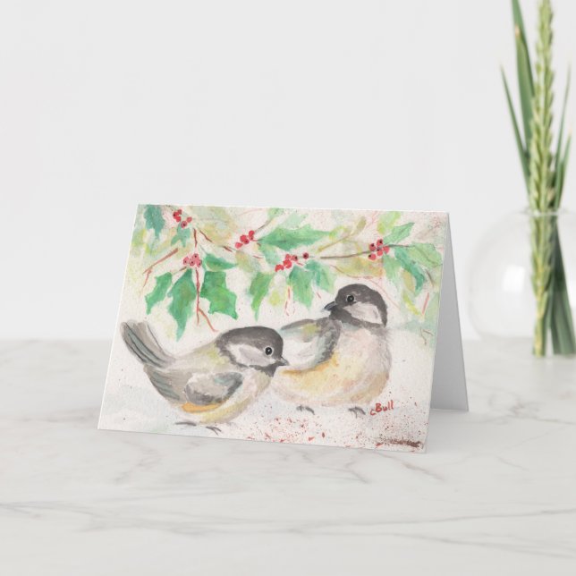 Chickadee Birds Weihnachtskarte Feiertagskarte (Vorderseite)