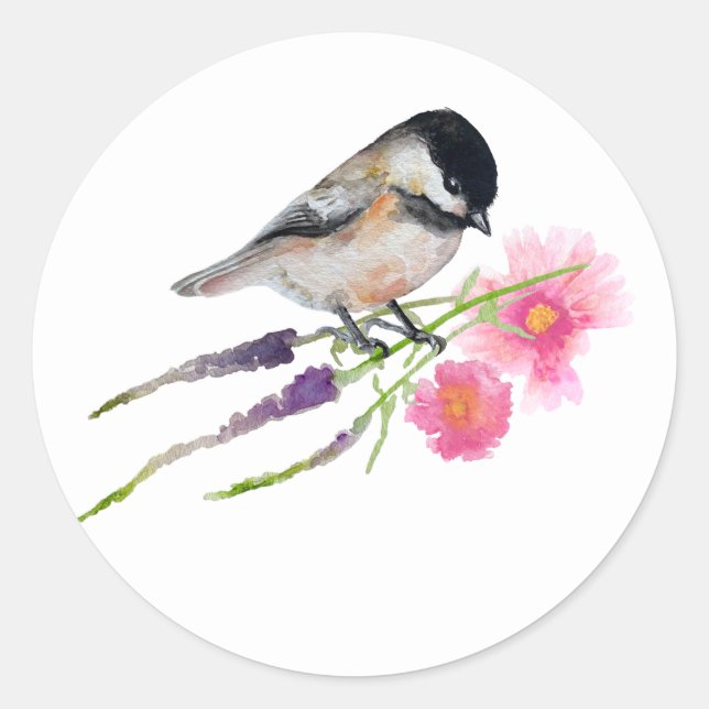 Chickadee Black Capped Art Runder Aufkleber (Vorderseite)