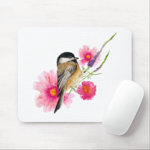 Chickadee Black Capped Wasserfarbe Blume Mousepad