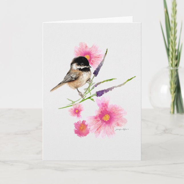 Chickadee Black Capped Wasserfarbe Kunst Karte (Vorderseite)