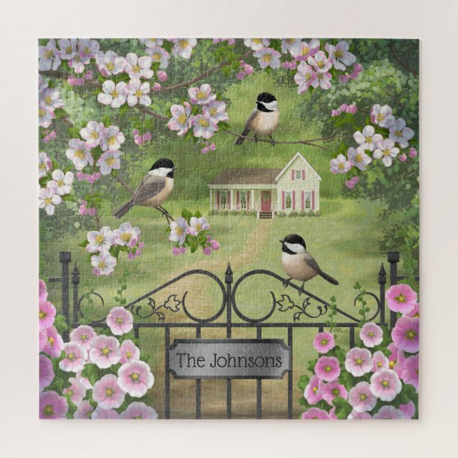 Chickadee Blume Viktorianisch Bauernhof Personalis Puzzle (Vertikal)