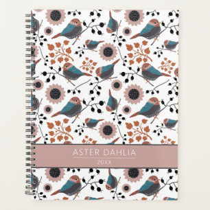 Chickadee Blumenmuster Blau Pink individuell anpas Planer